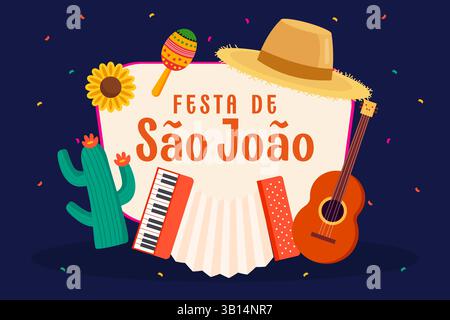 sao joao festival background illustration in flat design Stock Vector