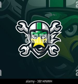 duck mascot logo design vector with modern illustration concept style for badge, emblem and t shirt printing. duck head illustration with helmet. Stock Vector