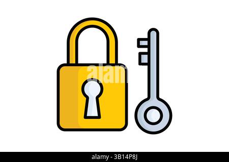 Lock and key icon. colored outline icon style. icon related to law and justice. law elements vector illustration Stock Vector