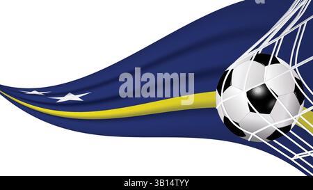 Soccer Ball in Goal Net with Waving Curacao Flag Vector Illustration Stock Vector