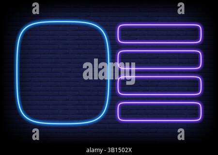 Quiz game neon template for trivia and tv show. Contest multiple options frame for choice on brick wall background. Intellectual challenge menu Stock Vector