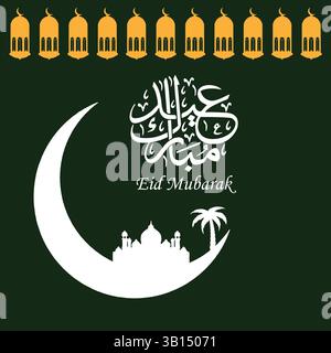 Celebrate Eid Al-Fitr with our beautifully designed vector greeting card, perfect for social media and corporate use. Stock Vector