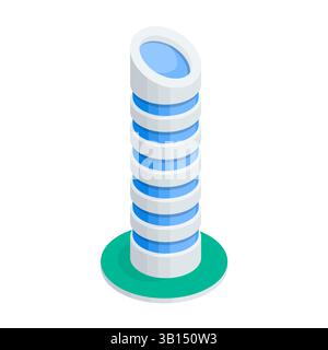 isometric vector skyscraper and trees, in color on white background, city buildings Stock Vector