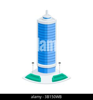 isometric vector skyscraper and trees, in color on white background, city buildings Stock Vector