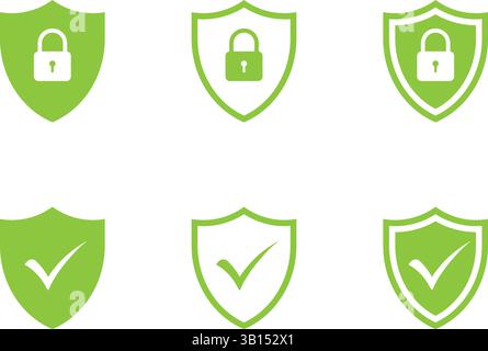 Security Shield Icon Set with Lock and Checkmark Symbols Stock Vector