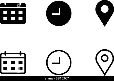 Minimalist Date, time, location address icon set vector illustration Stock Vector