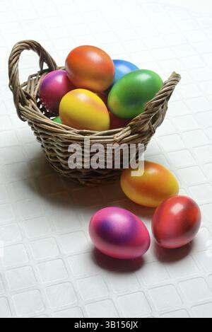 Colourful Easter eggs in baskets, Easter, Easter egg hunt Stock Photo