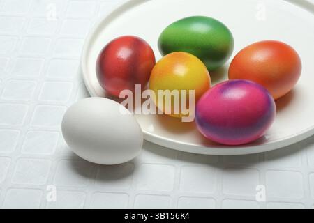 Coloured eggs on plate, Easter, Easter festival Stock Photo