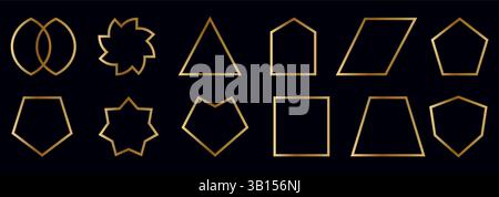 Golden Frames Set. Thin Line Gold Borders Luxury Minimalist Collection. Premium Vector basic shape Outline Geometric Rectangles. Stock Vector