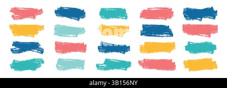 Set of colorful watercolor brush strokes. Mega bundle of different ink brush stroke. Black paint backgrounds and splatters. Stock Vector