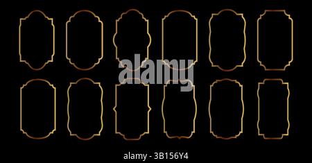 Set of outline golden color window shape. Arabic golden arch architecture elements. Islamic vector shape of a window or door arch. Golden Islamic. Stock Vector