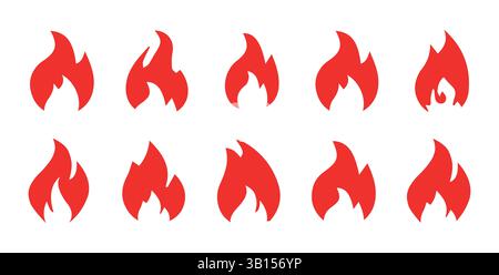 Set of  red fire icons. Flame icons set. Red fire flame logo design. vector illustration Stock Vector
