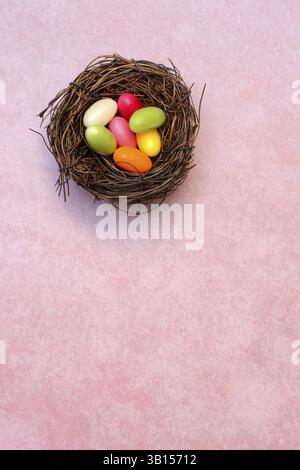 Easter nest, nest with sugar eggs Stock Photo