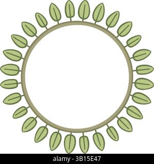 Illustration made with leaves on a white background creating a circular border. Stock Vector