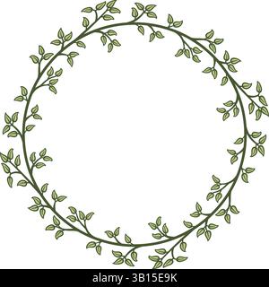 Illustration made with leaves on a white background creating a circular border. Stock Vector