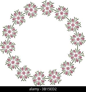 Illustration made with flowers on a white background creating a circular border. Stock Vector