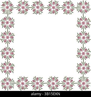 Illustration made with flowers on a white background creating a rectangular border. Stock Vector