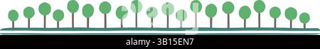 Illustration with schematic trees on a white background creating a linear border. Stock Vector