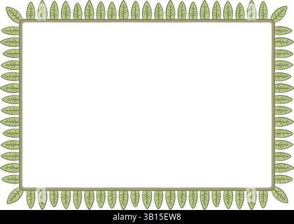 Illustration made with leaves on a white background creating a rectangular border. Stock Vector