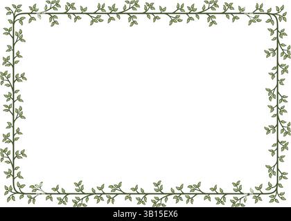 Illustration made with leaves on a white background creating a rectangular border. Stock Vector