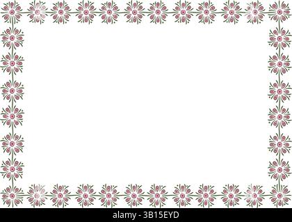 Illustration made with flowers on a white background creating a rectangular border. Stock Vector