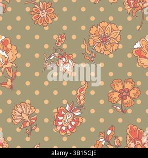 Olive Polka Dot Floral Pattern Stock Vector