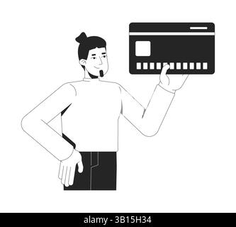 Confident caucasian man holding credit card 2D line character Stock Vector