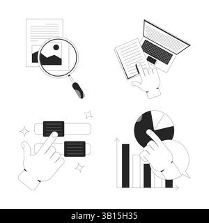 User interaction and data exploration line onboarding ui illustrations set Stock Vector