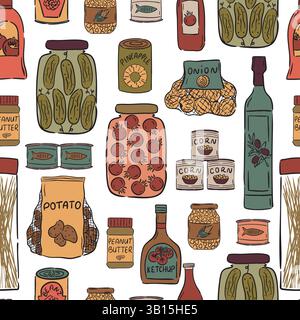 Seamless pattern featuring pantry staples. Stock Vector