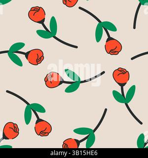 Red Rosebuds Simple Floral Pattern Stock Vector