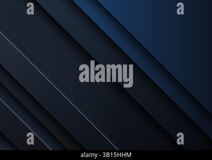 modern abstract background featuring dark blue and black diagonal stripes with overlapping panels, creating depth and sophistication for minimalist de Stock Vector