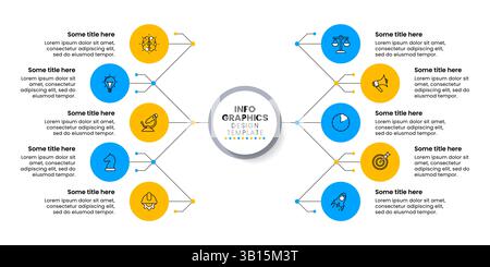 Infographic template with icons and 10 options or steps. Can be used for workflow layout, diagram, banner, webdesign. Vector illustration Stock Vector