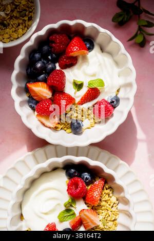 Yougurt bowl with granola and berries healthy protein breakfast Stock Photo