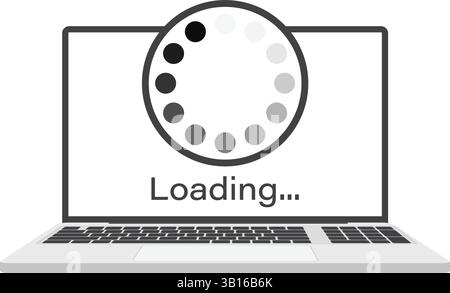Laptop loading process icon in flat style. Software update vector illustration on isolated background. Updating sign business concept. Stock Vector