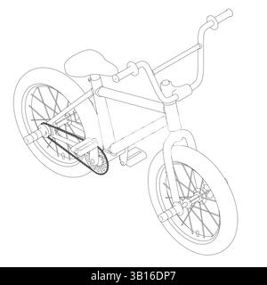 A bicycle with a chain and a seat. The chain is on the ground. The bike is upside down. Isometric view Stock Vector