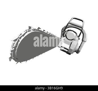 A chainsaw is shown with its chain missing. The chainsaw is a tool used for cutting wood and has a sharp, serrated blade. Concept of danger and destru Stock Vector