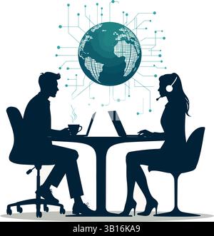 Global Business Communication and Remote Work Technology Concept Stock Vector