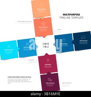 This multipurpose timeline template features colorful arrow-shaped blocks in blue, orange, and red, ideal for organizing information, processes, or pr Stock Vector