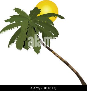 Vector illustration of a tropical palm tree with the sun, perfect for beach themes, vacation designs, summer backgrounds, tropical landscapes Stock Vector