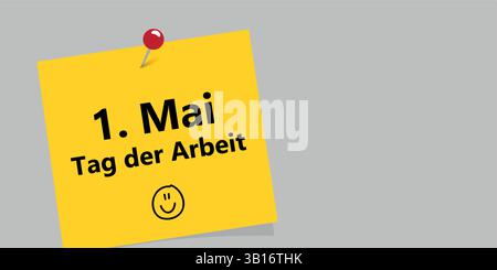 simple yellow note 1 may labor day vector illustration Stock Vector