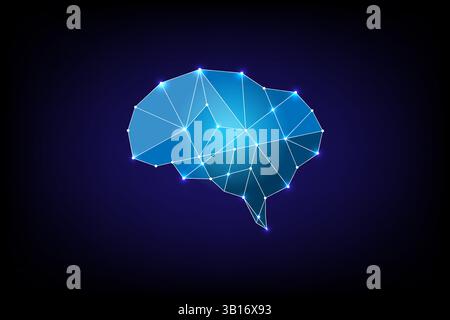 Abstract Digital Brain Polygonal Shape, illustrating interconnected points symbolizing neural connections, vector illustration Stock Vector