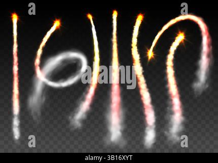 Rocket launch smoke and fire trails set isolated on transparent ...