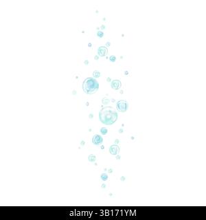 Turquoise and blue water bubbles of different sizes and tones in chaotic order rising from depth. Watercolor illustration drawn by hand isolated from Stock Photo