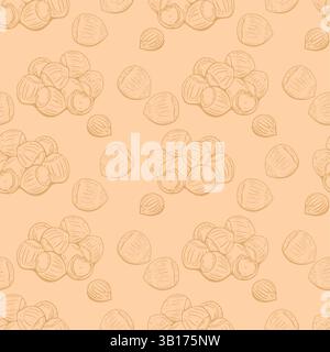 Simple hazelnut pattern in warm beige color with line shading, perfect for packaging, textile or natural food branding Stock Vector