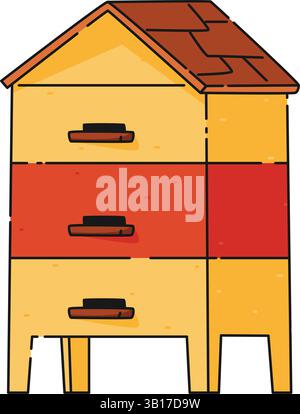 house for bees vector illustration. Cartoon cute beehive for swarm of honey bees, several entrances Stock Vector