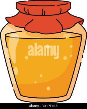 Cartoon Honey Jar with Fabric Lid, honey orange natural sweetness. Beekeeping Stock Vector
