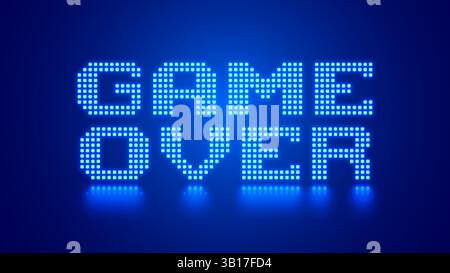 Design of game over message. Pixel art. 8 bit game. Retro gaming for vector computer game assets. Arcade retro gaming. Web banner with neon design phr Stock Vector
