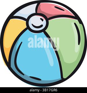 Multicolored ball. Accessories for beach and summer vacation. Vector illustration for print sticker, icon. Simple sketch isolated on white background Stock Vector