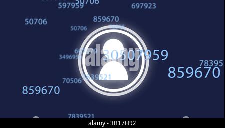 User icon image over floating numbers on dark blue background Stock Photo
