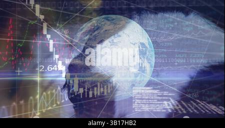 Image of data processing and globe over horse Stock Photo